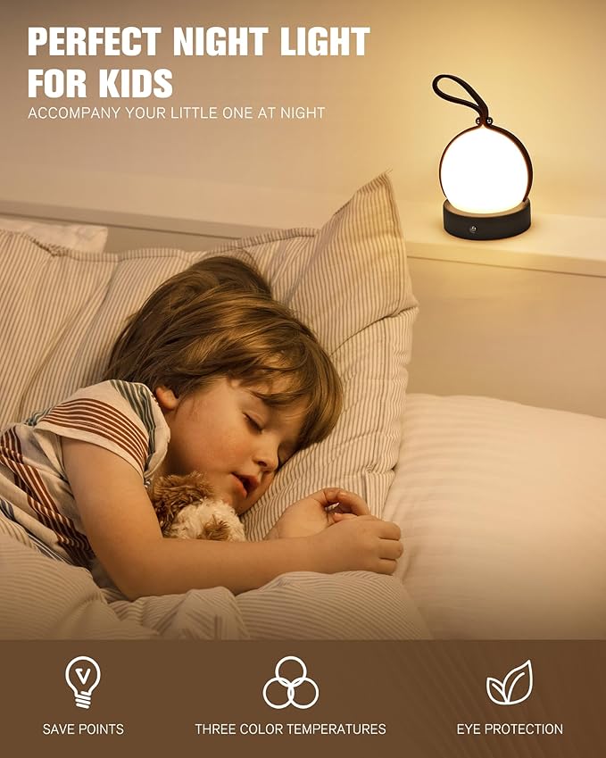 Portable Table Lamp Night Light for Bedroom,3 Color Stepless Dimming Up Night Light, Rechargeable Cordless Lamp Nursery Lamp for Kids Lamp Small Touch Lamp （Grey）