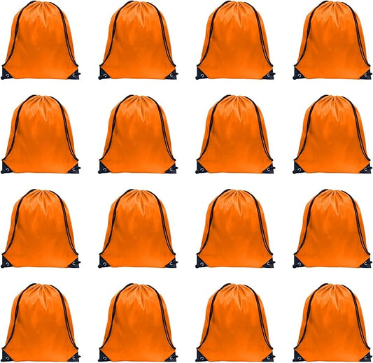 GoodtoU Drawstring Bags, Nylon Backpack Draw String Back Bag Cinch Sack Gym Bag for Sport, Traveling, Team (Orange, 16Pcs)
