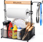 HULISEN Grill Caddy for Outdoor Grill, BBQ Caddy with Paper Towel Holder for Plates, Silverware, Utensils - Picnic & Barbeque & Camping Essentials Accessories for Tailgating, Camper, RV, Backyard