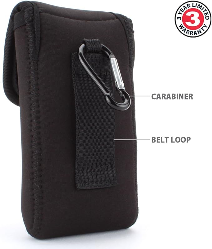 USA Gear AM FM Portable Radio Case - Personal Radio Travel Pouch with Belt Loop, Carabiner Clip - Compatible with C. Crane CC Pocket AM FM, Retekess V115, BTECH MPR-AF1, and more (Black)