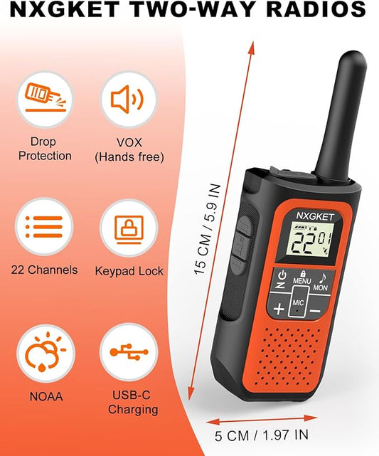 Walkie Talkies Long Range for Adults Distance Rechargeable Walkie Talkies 4 Pack Waterproof with FRS 2-Way Radios Waki Taki NOAA VOX Built-in Li-ion Battery for Camping Hiking Biking Cruises