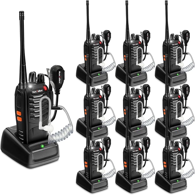 Walkie Talkies Long Range Walkies: Two Way Radios MaxTalker Rechargeable Walkie Talkies for adults, Walky Talky with Secret Service Earpiece, Construction Walkie Talkies 10 Pack for Business Education