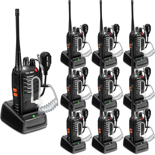 Walkie Talkies Long Range Walkies: Two Way Radios MaxTalker Rechargeable Walkie Talkies for adults, Walky Talky with Secret Service Earpiece, Construction Walkie Talkies 10 Pack for Business Education