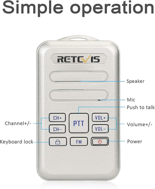 Retevis RT20 Rechargeable Walkie-Talkie,Wearable Small Walkie Talkie for Seniors Adults Elderly,Loud Sound,FM,Compact Mini 2 Way Radios for Healthcare Hospital Biking Camping Skiing Gift(3 Pack)