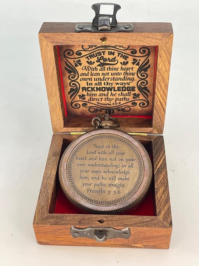 Brass Compass Engraved “Trust in The Loard” Compass is Unique Birthday Gifts for Men, Husband or Wife Customize Antique Compass is a Classy Gifts, with a Wooden Box.