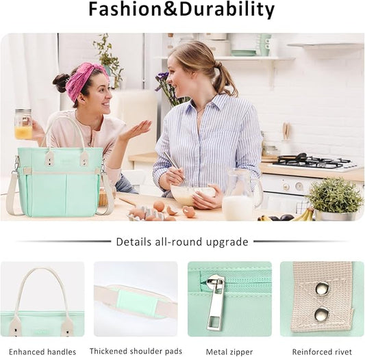 Lunch Bag Women for Work Insulated Thermal Lunch Box with Wide-Open Pocket Reusable Leakproof Lunch Cooler Bags with Removable Shoulder Strap for Adult Ladies Teacher Nurse in Office Picnic Travel
