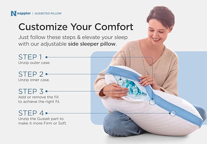 Side and Back Sleeper Pillow for Neck and Shoulder Pain Relief - Shredded Memory Foam Bed Pillow for Sleeping - 100% Adjustable Fill - King Size - Modal Washable Case. Extra Fill Included