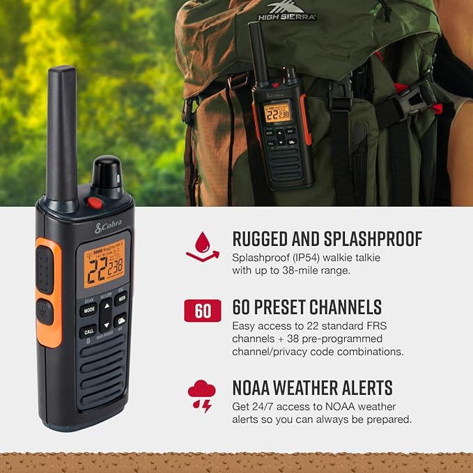 Bundle of Cobra RX680 Walkie Talkies (2-Pack) + Cobra ACXT1037R FLT Floating Walkie Talkie (1 Pack)