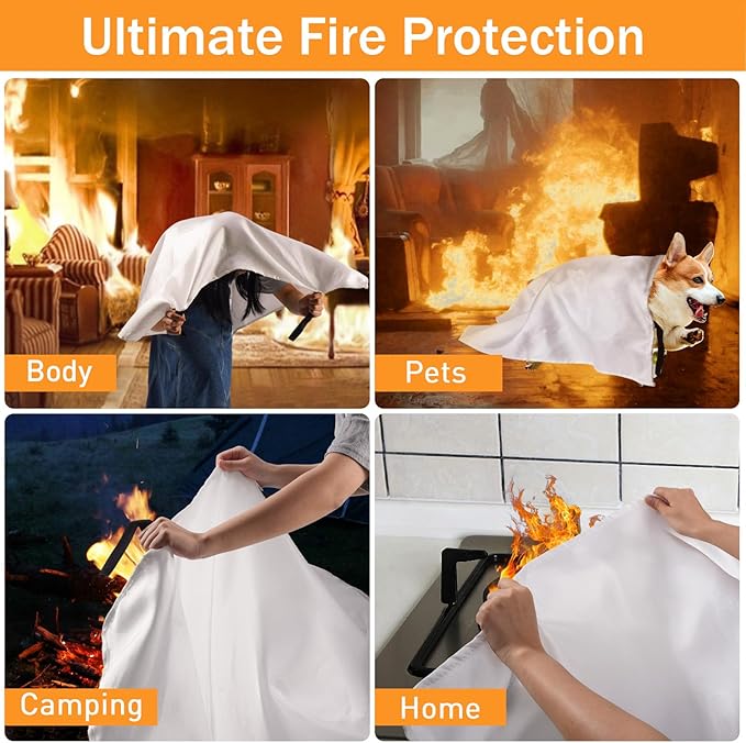 Mondoshop Fire Blanket Emergency for Home and Kitchen - 2 Pack 72"x72" Fire Blankets Fire Resistant Blanket for Camping, Grill, Car, Office, Warehouse, School, Picnic, Garages, Workshops