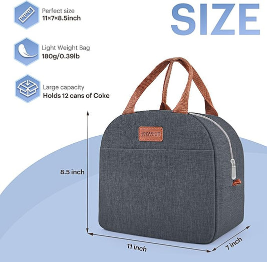 Lunch Bag for Women & Men Adult Insulated Lunch Box, Small Leakproof Cooler Food Lunch Containers Reusable High Capacity Lunch Tote Bags for Work, Travel, Outdoor (Navy Blue)