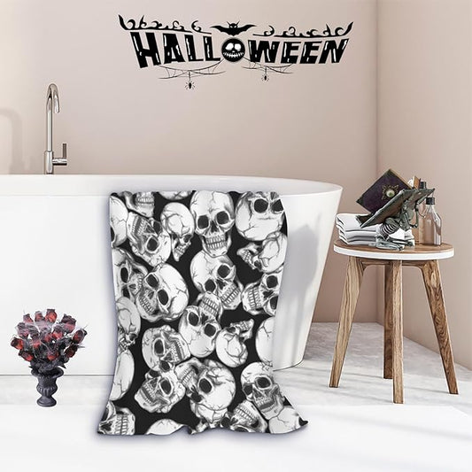 Skull Halloween Beach Towel, Skeleton Quick Dry Super Absorbent Microfiber Bath Towels, Large Towels for Swimming Bathroom Spa Pool 60x30 in