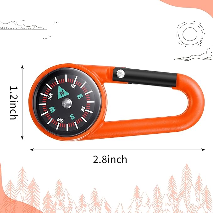 TOODOO 32 Pcs Compass Keychain for Kids Adventure Camping Small Keychain Belt Clips With Holes Compass Metal Buckle Keychain Outdoor Camping Party Favors