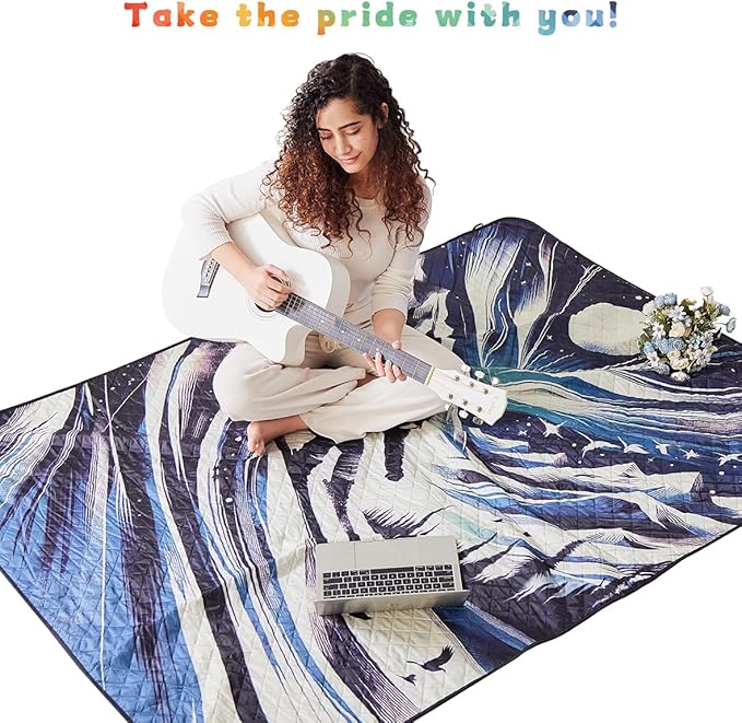 Mellowdy Companion Outdoor Printing Blanket - Waterproof, Wind-Resistant, Warm, Utility Blanket for Camping, Picnic, Stadium, Beach, Gameday, Travel, Foldable with Carrying Bag（Skier Painting,55x80）