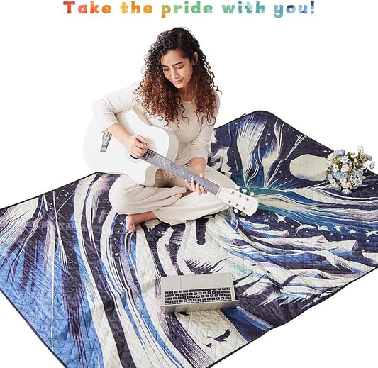Mellowdy Companion Outdoor Printing Blanket - Waterproof, Wind-Resistant, Warm, Utility Blanket for Camping, Picnic, Stadium, Beach, Gameday, Travel, Foldable with Carrying Bag（Skier Painting,55x80）
