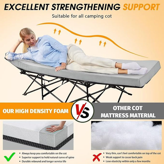 CYMULA Camping Cot Mattress 2in Memory Foam Sleeping Pad,Soft Warm Non-Slip Camping Mattress Topper with Retaining for Adults,Portable Roll up Mattress Pad for Travel (75 x30)（only Mattress）