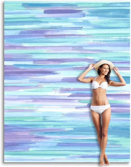 Sunlit Soft 106"x81" Sand Proof Beach Blanket Sand Free Beach Mat with Corner Pocket and Mesh Bag for Beach Party Travel Camping and Outdoor Music Festival, Watercolor Painting Lilac Blue
