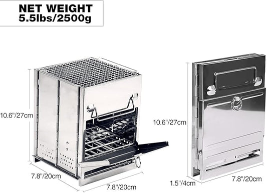 REDCAMP Wood Burning Folding Camp Stove Stainless Steel Grid, Portable Collapsible Backpacking Stove Survival Rocket Stove for Hiking Outdoor Tent Camping Picnic BBQ, Large
