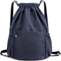 Drawstring Backpack Sports Yoga Sackpack for Women Men Waterproof Nylon Gym Sack DayPack with Multi Pockets (navy)