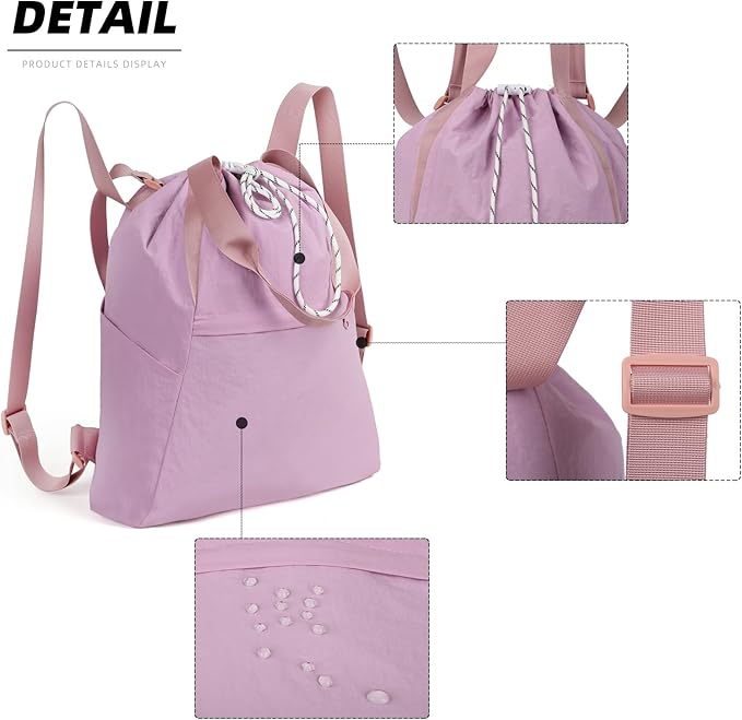 Valleycomfy Drawstring Backpack with Wet Pocket,Waterproof Drawstring Bag,Gym Backpack for Beach,Pool,Swim and Travel,Purple