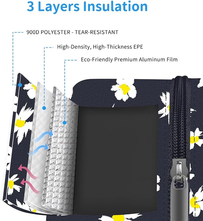 Lunch Bag Lunch Box for Women Men Reusable Insulated Cooler Lunch Tote Bags, Leakproof Cute LunchBag Large Capacity for Work Travel Picnic, Daisy