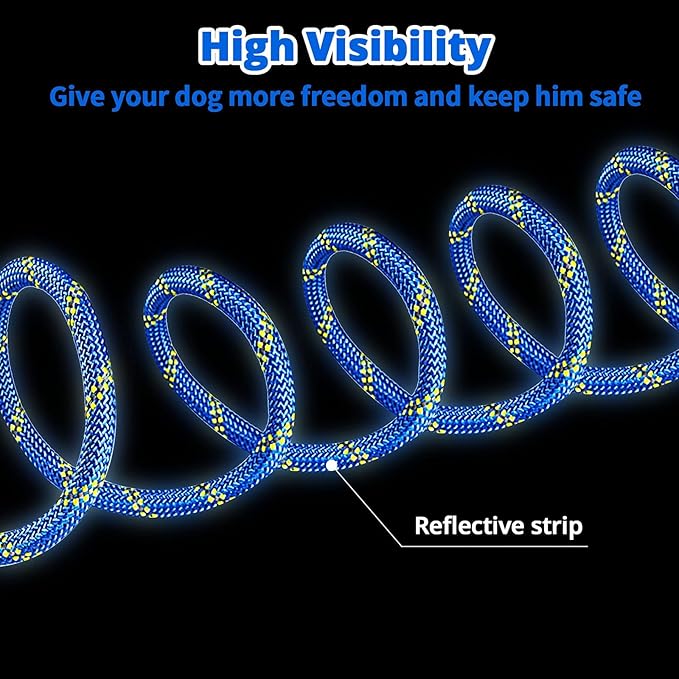 Dog Tie Out Cable for Camping - 50ft/70ft/100ft Portable Reflective Overhead Trolley System for Dogs up to 300lbs - Dog Lead for Yard Camping | Parks | Outdoor Events Blue