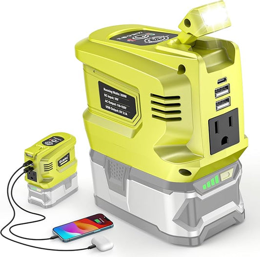 200W Portable Power Inverter for Ryobi 18V,Ecarke Outdoor Generato Battery Converter with 2 USB&LED&AC Battery Powered Outlet,Convert DC 18V/20V to AC 110V-120V Portable Power Station(Tool Only)