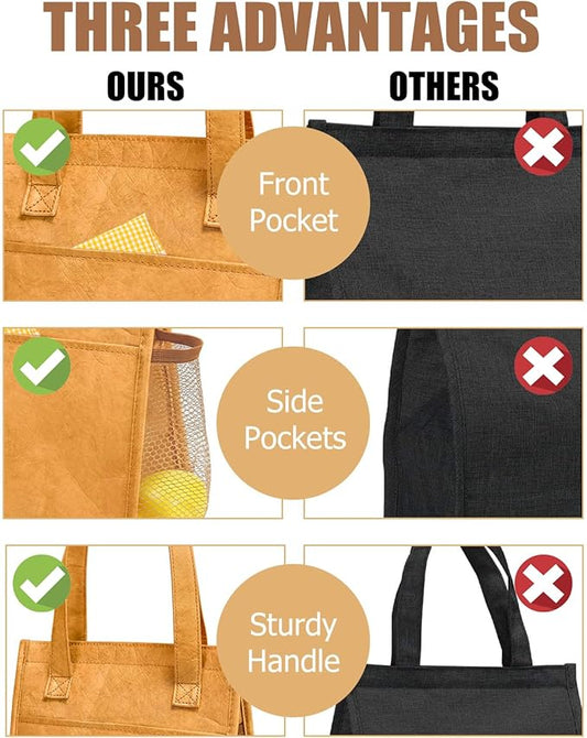 Fmeida Insulated Lunch Bag Women - Reusable Paper Lunch Bag Adult - Small Lunch Tote Bag Aesthetic - Portable with Front, Side, Interior Pockets - Great for Office College Beach Picnic Hiking