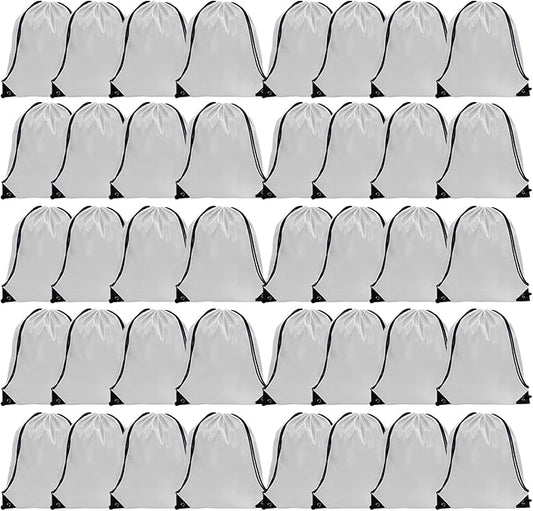 GoodtoU Drawstring Bags Bulk, 40 Pcs Draw String Bags Cinch Bag Drawstring Gym Bag Sackpack Drawstring Backpack for Women Men, White