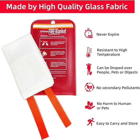 Fire Blanket for Home and Kitchen, Premium Fiberglass [No Harm to Skin], 39.3" X 39.3" Emergency Fire Suppression Blanket with 4 Hooks for Car, Garage, Office & Camping, 4 Pack
