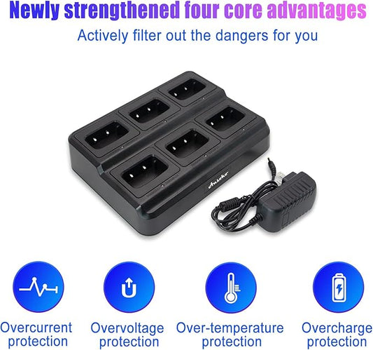Walkie Talkies for Adults Long Range Rechargeable 2-Way Radio Walkie Talkie with 6-Bank Gang Charger and Spare Batteries (6 Pack)