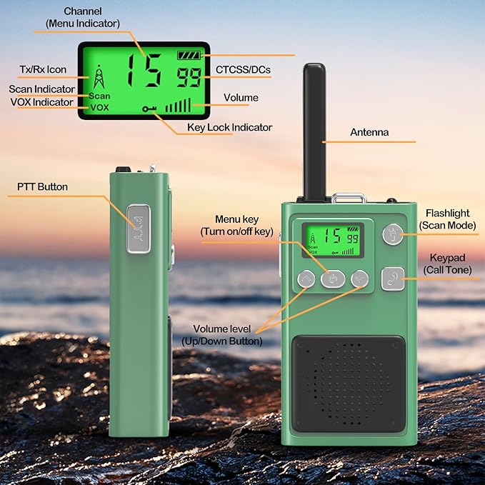 Walkie Talkies, Selieve Walkie Talkies for Adults Long Range with 22 Channels, 2 Pack Radios Walkie Talkies with LED Flashlight, Foldable Antennas for Hiking Camping Trip (Green)