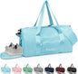 BALEINE Gym Duffel Bag for Women and Men, Small for Sports, Gyms and Weekend Getaway, Waterproof Dufflebag with Shoe and Wet Clothes Compartments, Lightweight Carryon Gymbag (Azure)
