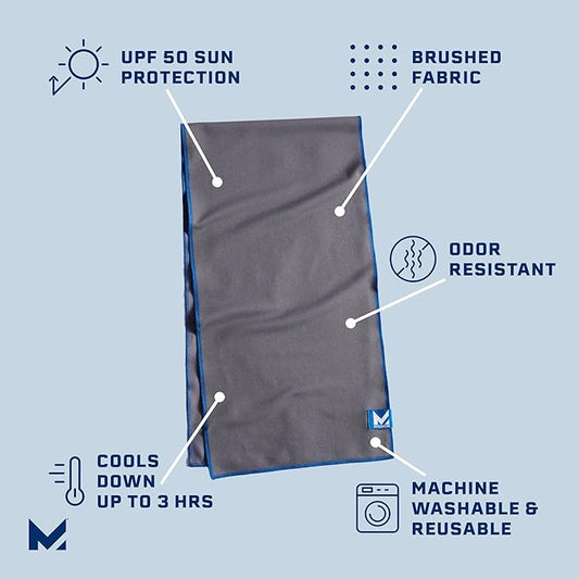 Mission Max Plus Cooling Towel, Charcoal/Lapis Blue - Soft, Durable Microfiber - Cools Up to 3 Hours - UPF 50 Sun Protection - Machine Washable