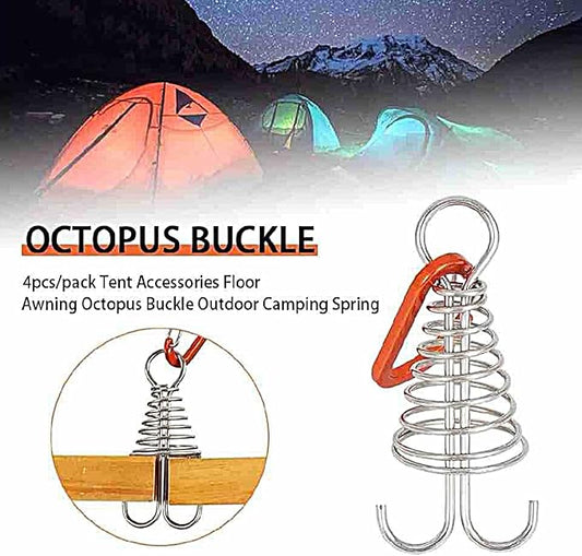 10PCS Deck Anchor Pegs, Windproof Aluminium Alloy Octopus Tent Stakes with Spring Buckle, Portable Wind Rope Anchor, Camping Tent Nail