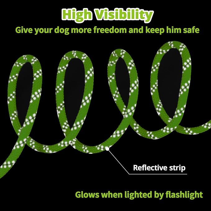 Dog Tie Out Cable for Camping - 50ft/70ft/100ft Portable Reflective Overhead Trolley System for Dogs up to 300lbs - Dog Lead for Yard Camping | Parks | Outdoor Events Green