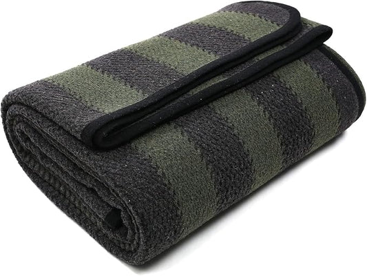 PuTian Merino Wool Blanket - 87" x 63" Thick Warm Soft Large Bed Throw - Great for Camping, Outdoors, Travel, Car, Couch, All Weather Green Stripe