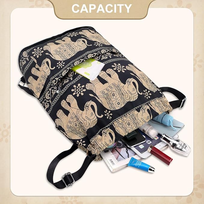 Drawstring Backpack Sports Yoga Sackpack for Women Men Waterproof Nylon Gym Sack DayPack with Multi Pockets (Elephant)