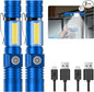 Flashlight USB Rechargeable, Magnetic LED Flashlight, Super Bright LED Tactical Flashlight with Cob Sidelight, 2000LM, Waterproof, Zoomable Best Small LED Flashlight for Camping, Emergency - Blue