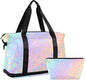 Rainbow Leopard Print Gym Bag for Women - Neon Sports Duffle Travel Tote with Toiletry & Shoes Compartment, Dry/Wet Separation Swim Bag