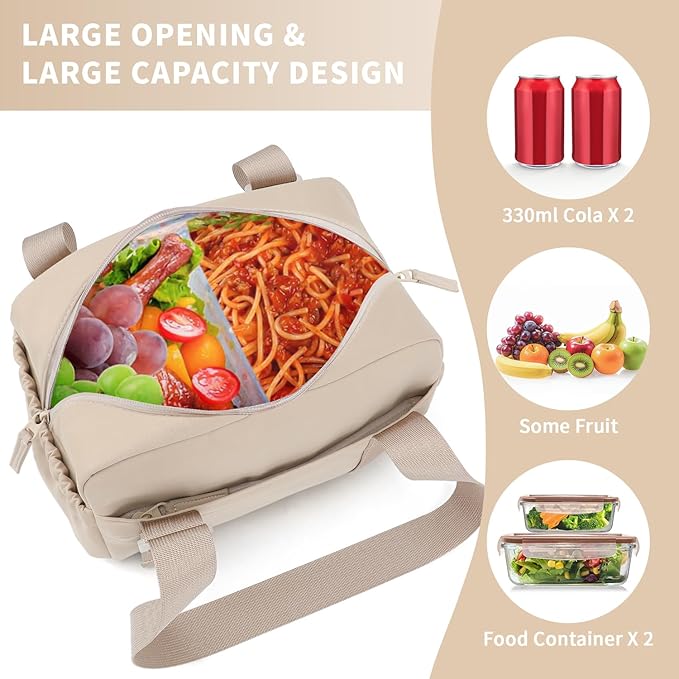 ZOMFELT Insulated Lunch Bag Women, Cute Lunch Tote Bag Lunch Box for Women, Leakproof Large Capacity Womens Lunch Bags with Adjustable Shoulder Strap for Work Office Outdoor Picnic Camping, Brown