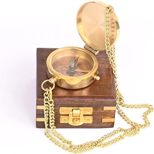 Brass Compass Engraved with Religious Scripture Verse (Joshua 1:9) - Perfect for Baptism, Confirmation, Communion - Ideal for Godson, Church, Graduation - Presented in Wood Box