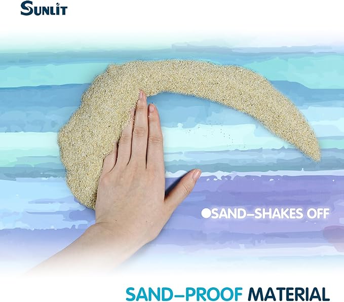 Sunlit Soft 106"x81" Sand Proof Beach Blanket Sand Free Beach Mat with Corner Pocket and Mesh Bag for Beach Party Travel Camping and Outdoor Music Festival, Watercolor Painting Lilac Blue