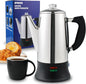 Electric Coffee Percolator Stainless Steel Coffee Maker with Heat Resistant Tough Glass Clear Brew Progress Knob, Keep Warm & Cordless Serving Classic Coffee Pot with On/OFF Switch 12 Cup