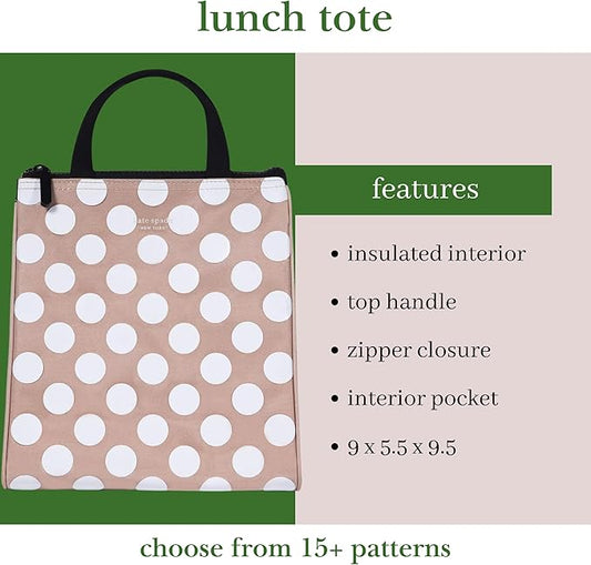 Kate Spade New York Cute Lunch Bag for Women, Large Capacity Adult Lunch Tote with Silver Thermal Insulated Interior Lining and Storage Pocket (Jumbo Dot)