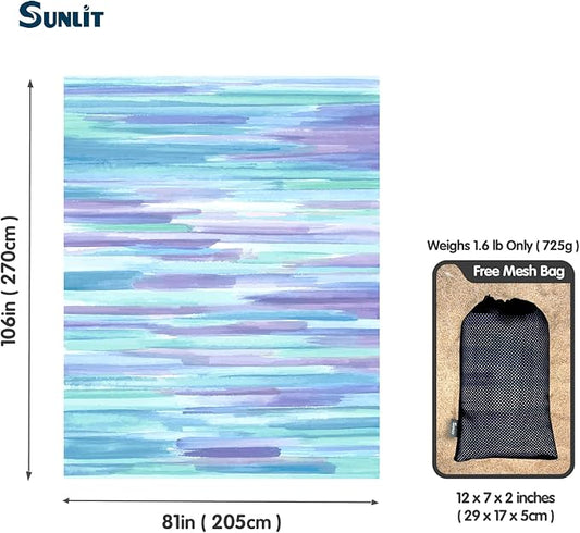 Sunlit Soft 106"x81" Sand Proof Beach Blanket Sand Free Beach Mat with Corner Pocket and Mesh Bag for Beach Party Travel Camping and Outdoor Music Festival, Watercolor Painting Lilac Blue