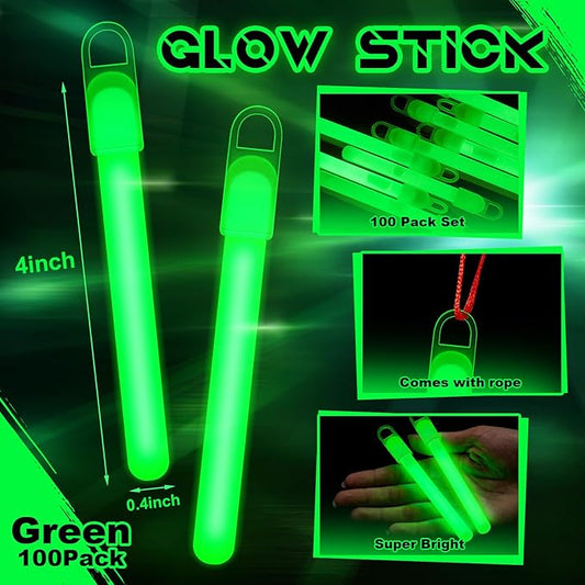 Lewtemi 100 Pack 4'' Halloween Glow Sticks Bulk Light Sticks with Lanyard Individually Wrapped Tactical Military Emergency Glow Stick Party Favors for Halloween, Camping, Hiking, Party