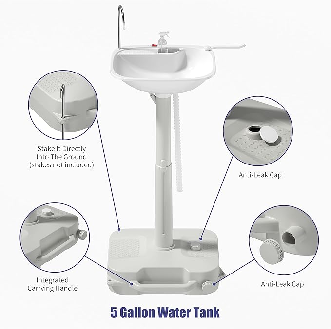 Portable Camping Automatic for Outdoor Events, Gatherings, Worksite & Camping Sink with Type-c Port w/Towel Holder & Soap Dispenser -【Automatic Water Pump】 Feature Hand Wash Basin Stand 18L
