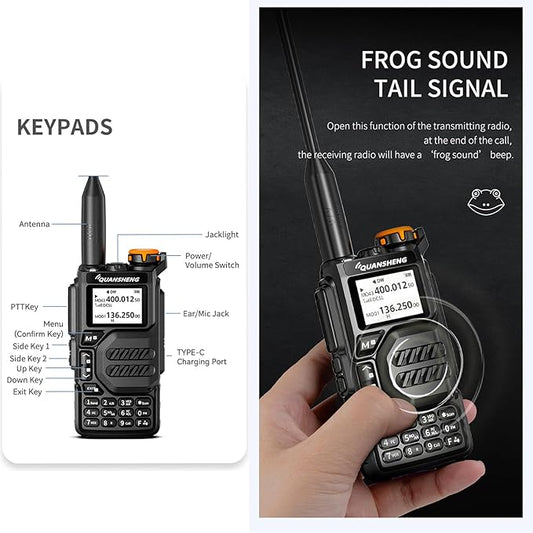 Quansheng UVK5 Walkie Talkie, VHF/UHF/FM/DTMF 200CH, 2 Way Radio NOAA Weather Forecast, Flash Copy Frequency, Type-C Connector, Air Band Radio(RX), Handheld Portable Radio for Hiking Camping Travel