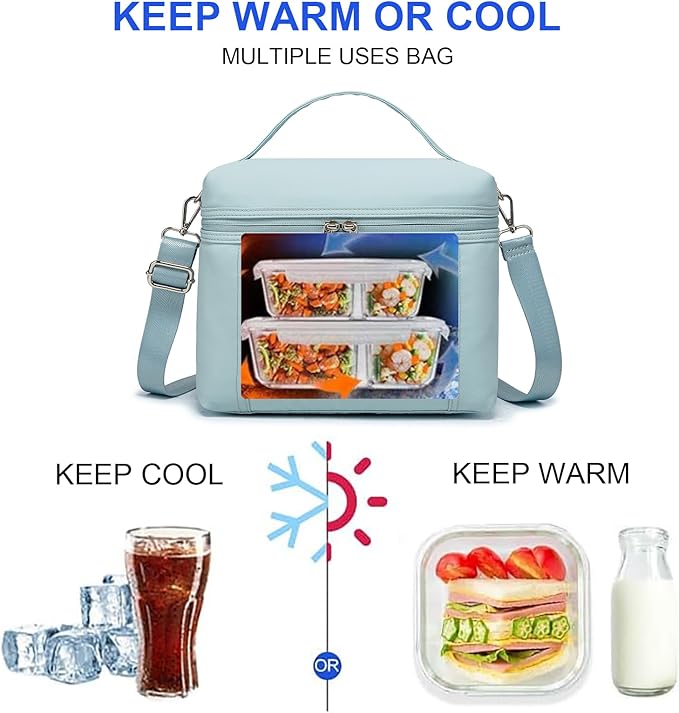 NOL Natural Organic Lifestyle Insulated Lunch Bags for Women Cooler Bag Lightweight Nylon Waterproof Lunch Box For Work (Small, Light blue)
