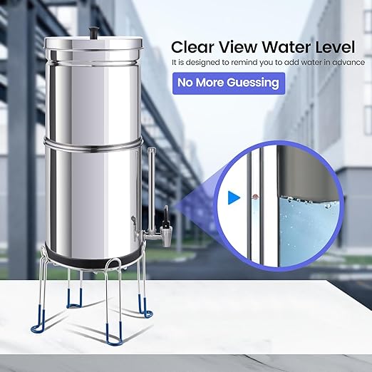 NSF/ANSI 42&372 Standard Stainless Steel Portable Gravity-Fed Water Filter System Water Filter System with Filter and Sight Glass Spigot at Home and Camping (BT-2.25C-B)